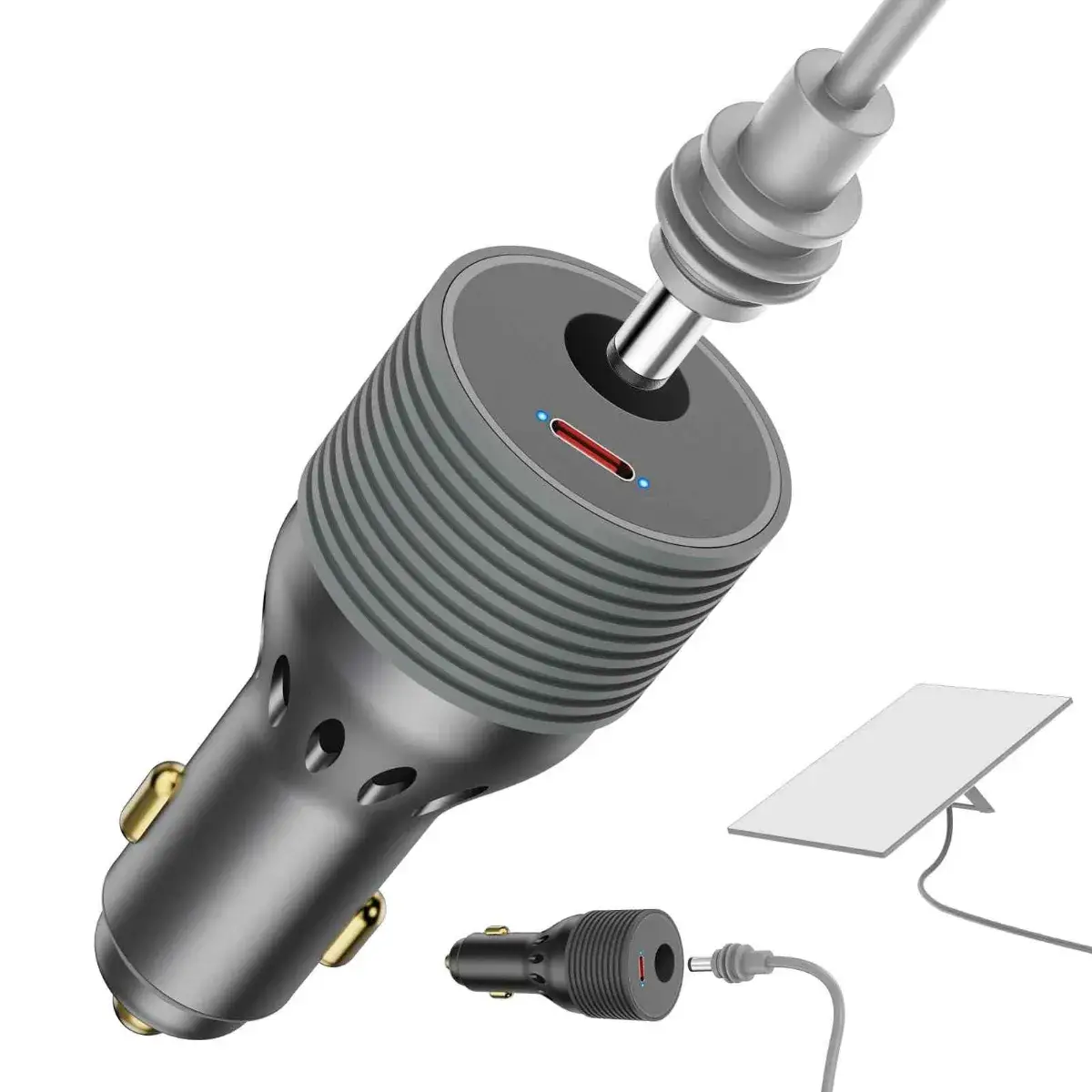 Starlink Mini 2-in-1 step-up car adapter main product shot, dual 90W DC +45W PD ports aluminum shell